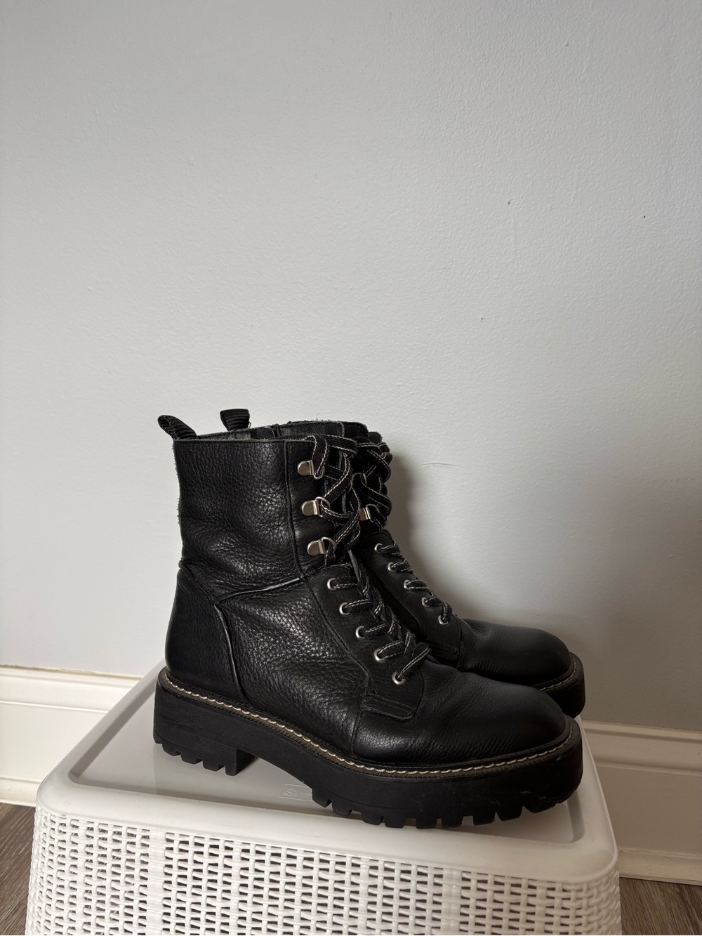 Sam Edelman Laurie Black Lace-Up Combat Boots